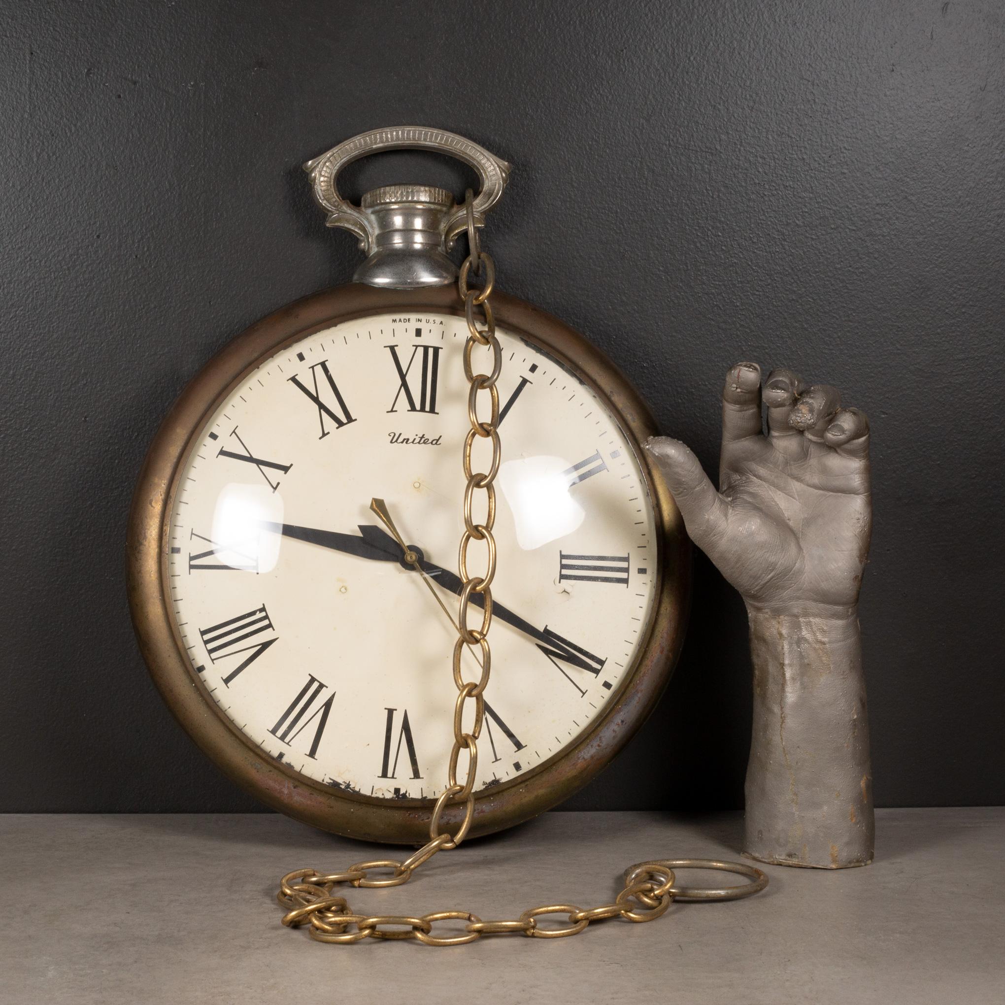 Mid-century United Clock Co. Model 40 Oversize Pocket Watch Wall Clock c.1950 In Good Condition In San Francisco, CA