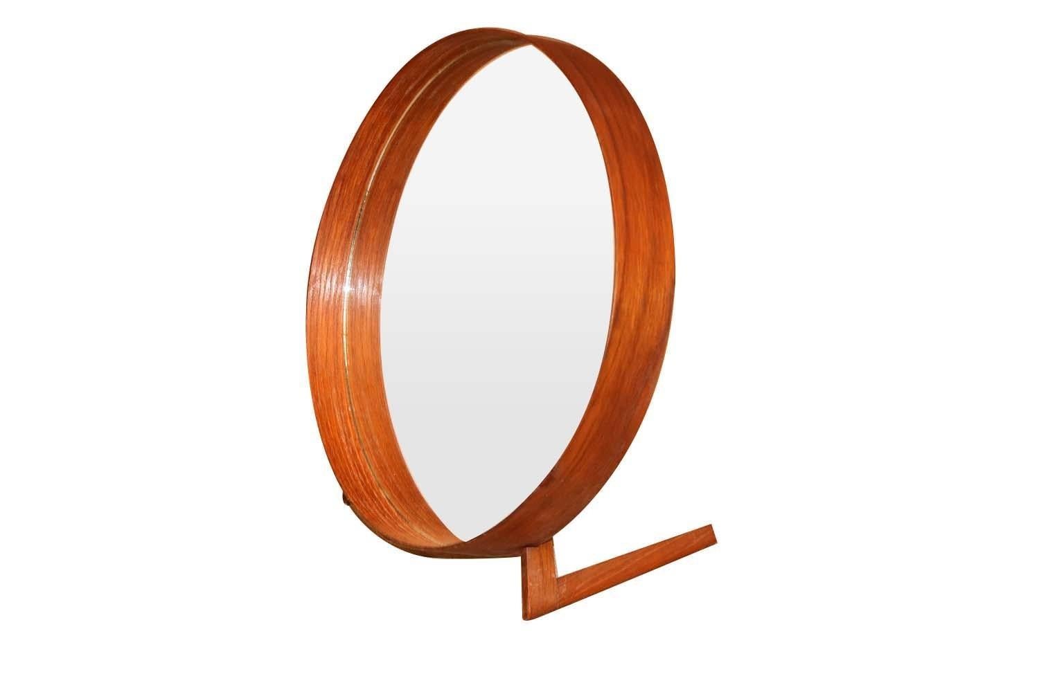 Mid-Century Modern Midcentury Uno and Osten Kristiansson Teak Table Mirror Luxus, Sweden For Sale