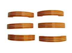 Mid Century Unused Burnt Orange & Double Lined Ivory Bakelite Drawer Pulls