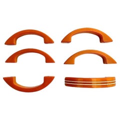 Mid Century Unused Burnt Orange & Double Lined Ivory Bakelite Drawer Pulls