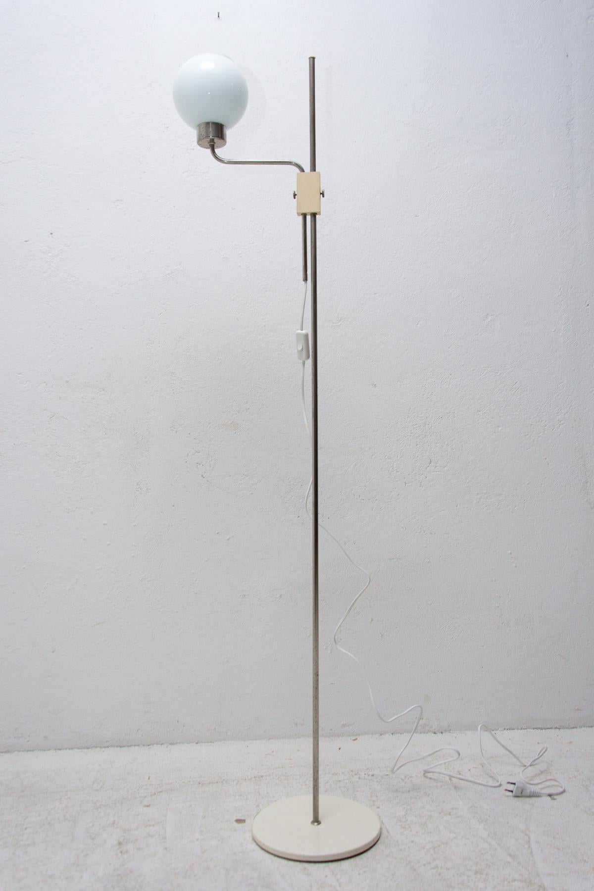 Milk Glass Mid Century Upcycled Floor Lamp, Czechoslovakia, 1960's