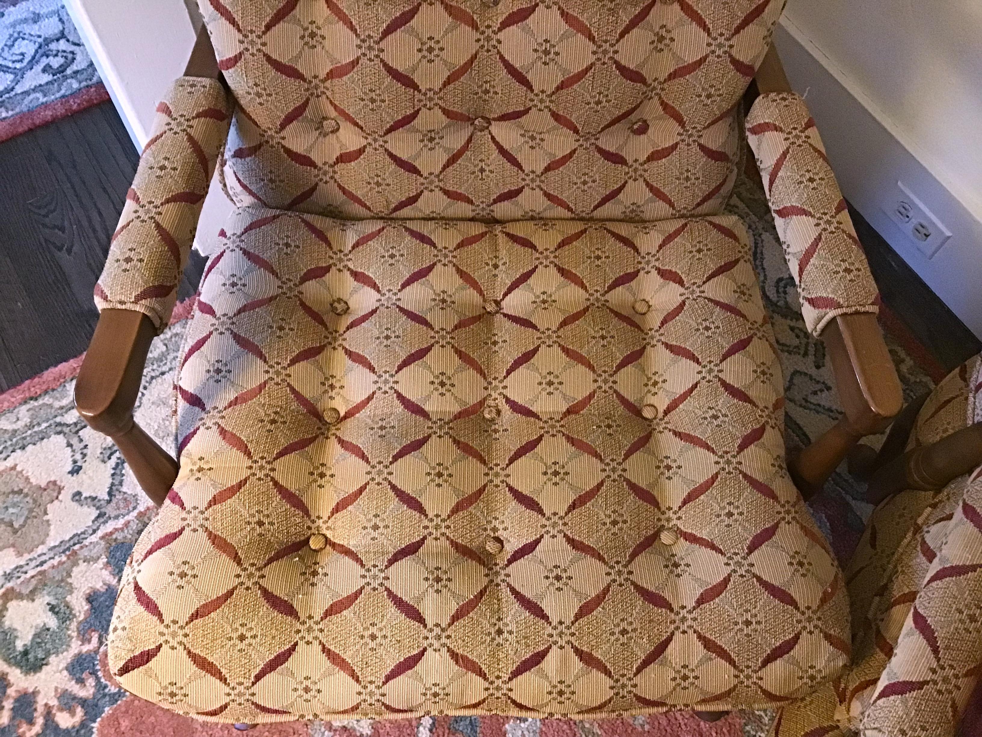 20th Century Arm Chairs Queen Anne Style Upholstered Armchair Pair
