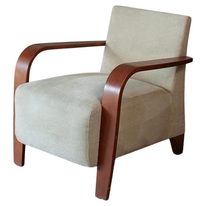 Mid-Century Upholstered Armchair or Clubchair with Curved Bendwood Armrest For Sale