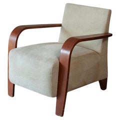 Vintage Mid-Century Upholstered Armchair or Clubchair with Curved Bendwood Armrest