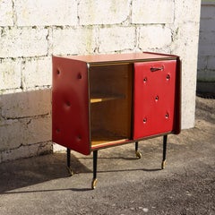 Carrito Bar Tapizado Mediados de Siglo - Mueble Bar Piel Skai Rojo-50s