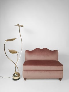 Mid Century Upholstered Bench with Wavy Backrest in the style of Paolo Buffa 50s