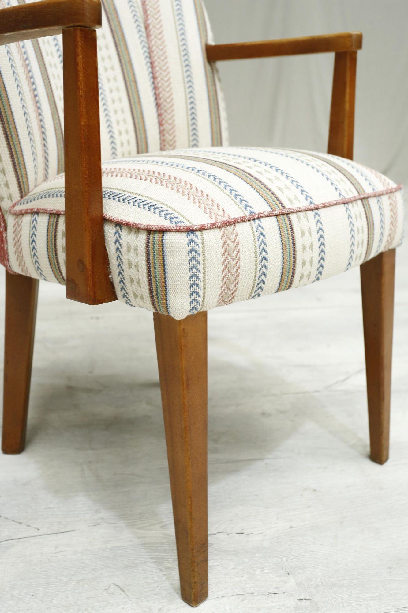 Beech Mid Century Upholstered Desk Chair, Stripe