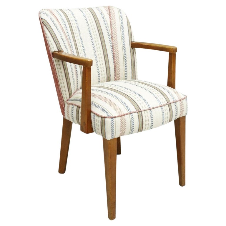 Mid Century Upholstered Desk Chair, Stripe at 1stDibs