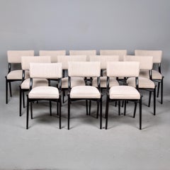 Mid Century Upholstered English Klismos Dining Chairs with Black Frames - Set 12