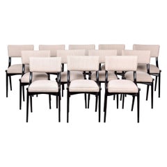 Mid Century Upholstered English Klismos Dining Chairs with Black Frames - Set 12