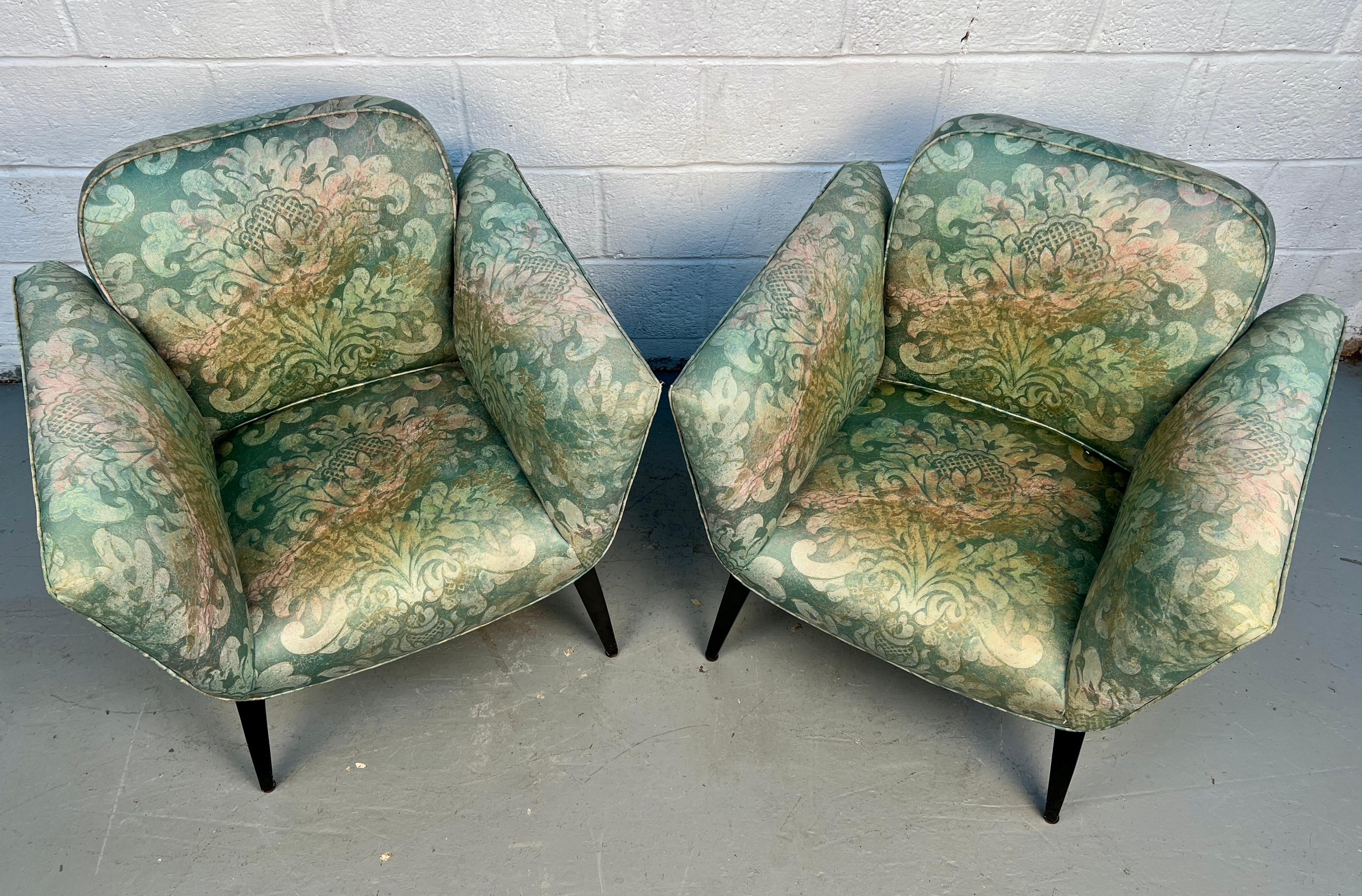 Mid-Century moderno Sedie da salotto imbottite floreali di metà secolo in vendita