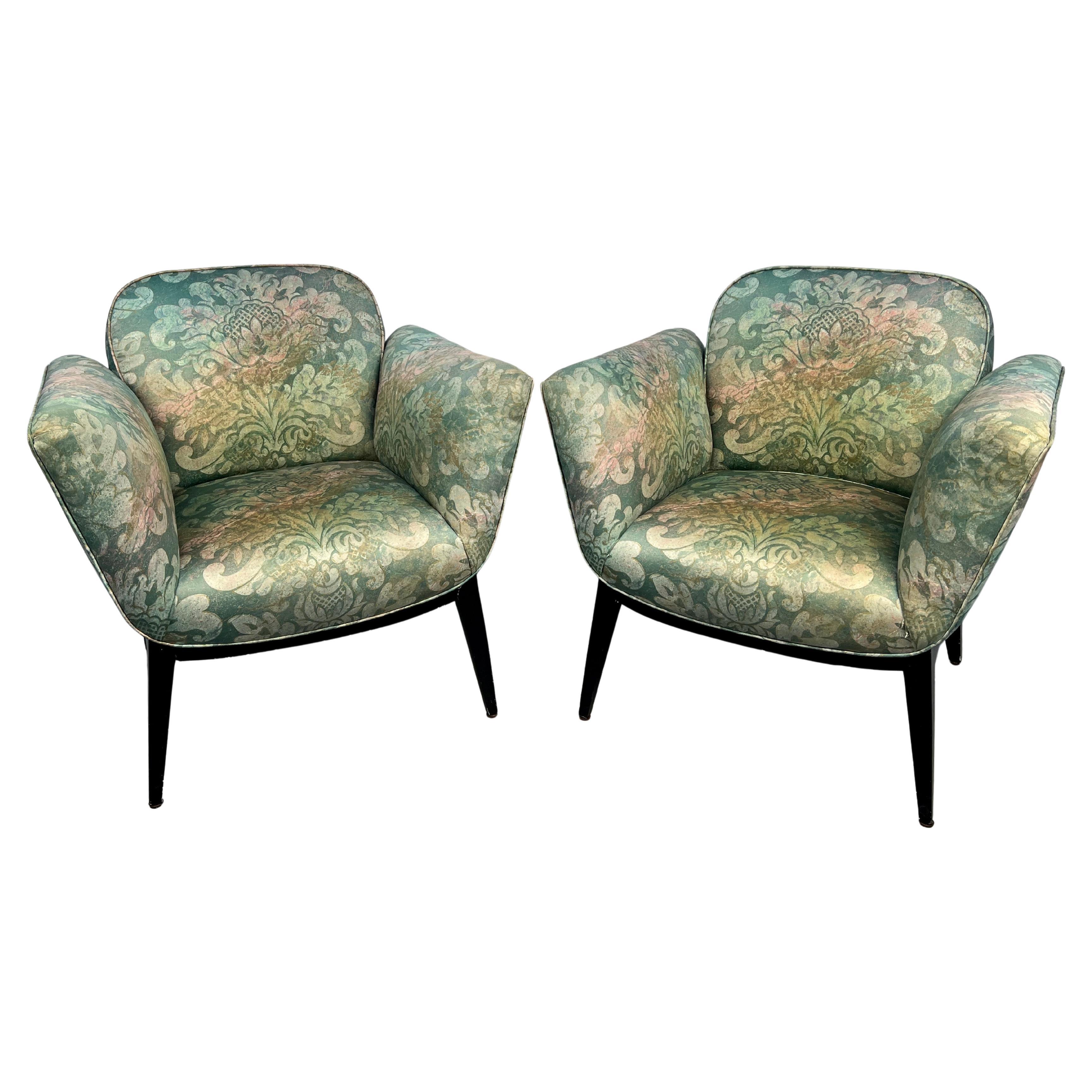 Chaises longues florales tapissées du milieu du siècle