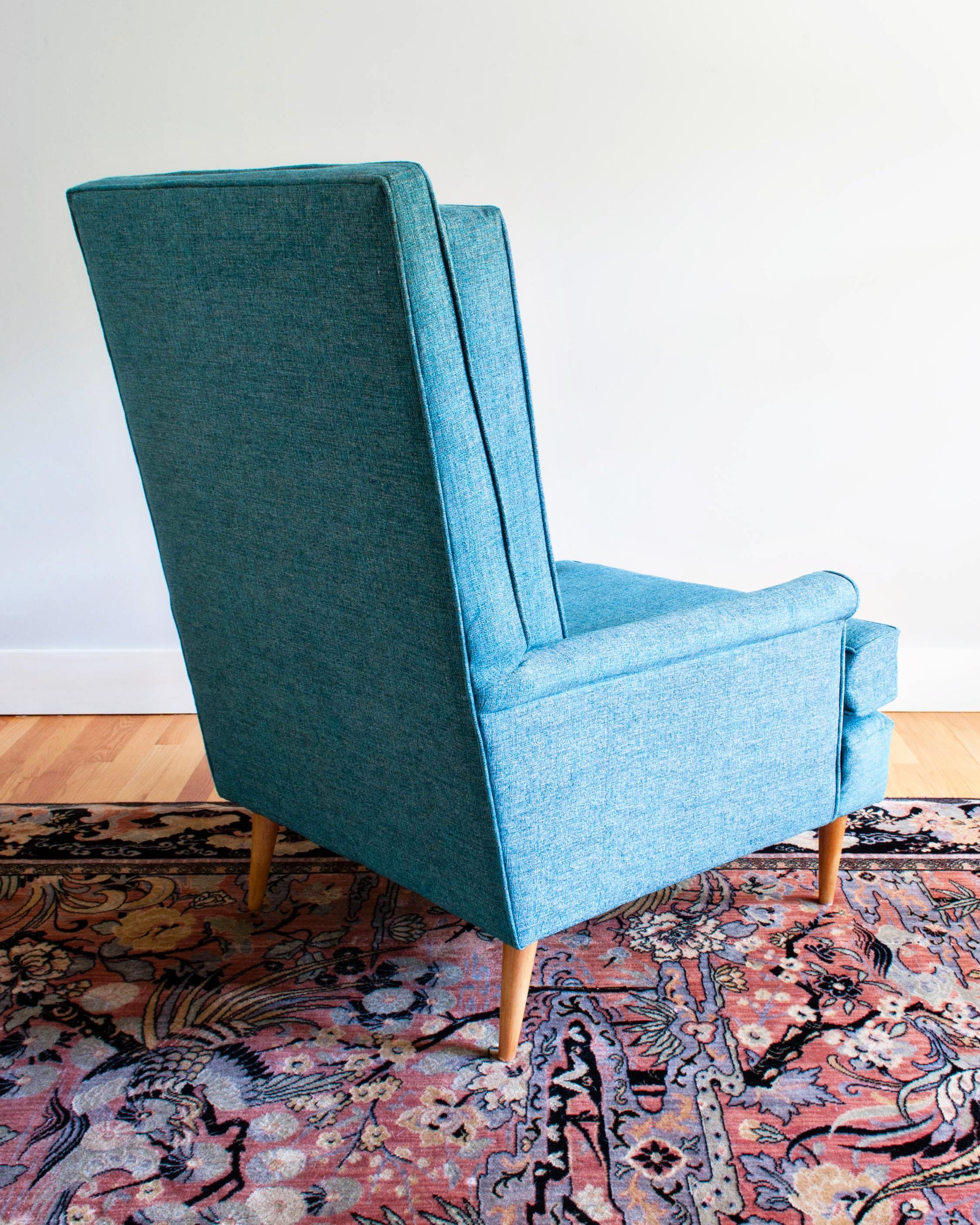 Midcentury Upholstered Highback Chair and Ottoman In Excellent Condition For Sale In Bridport, CT