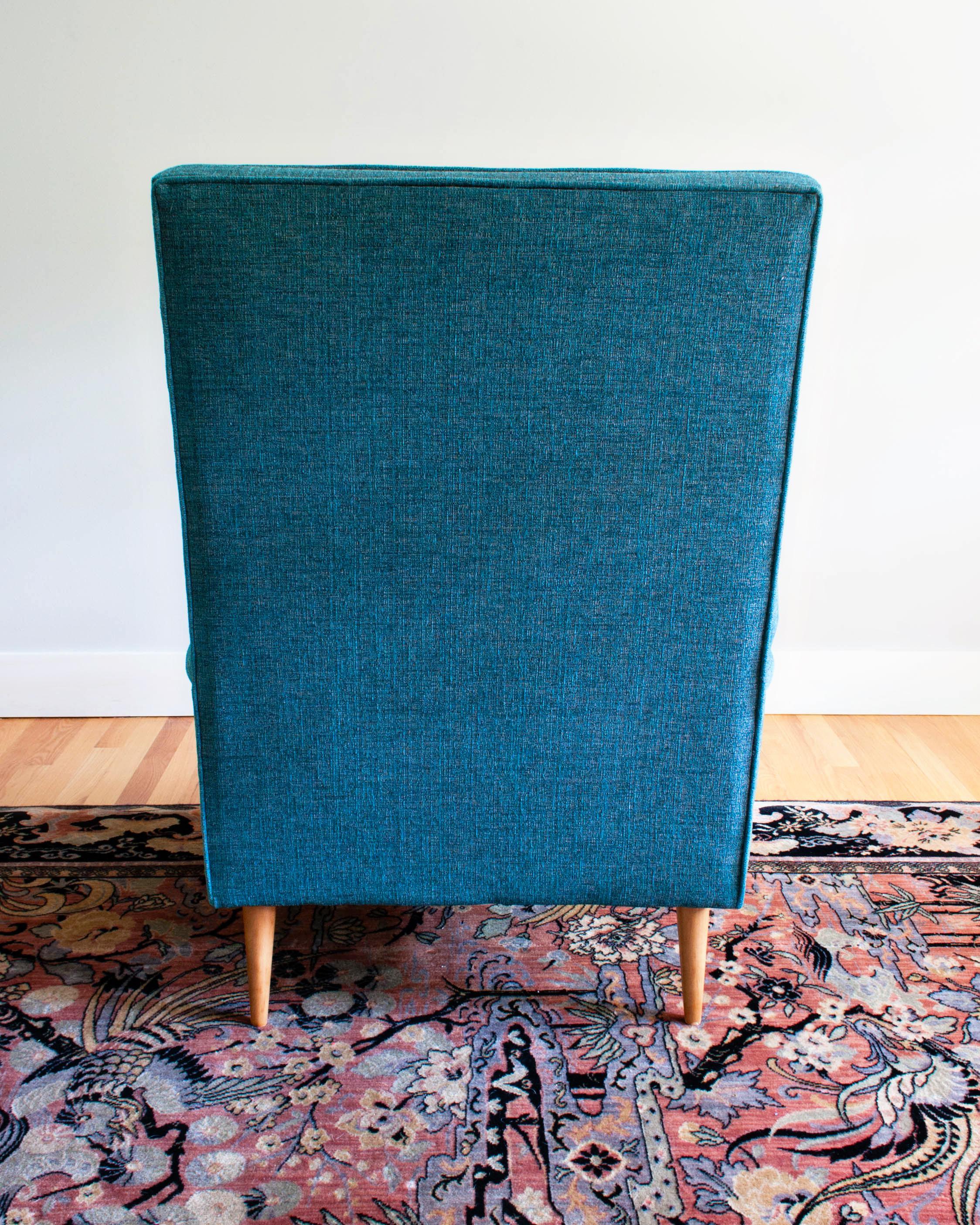 Mid-20th Century Midcentury Upholstered Highback Chair and Ottoman For Sale