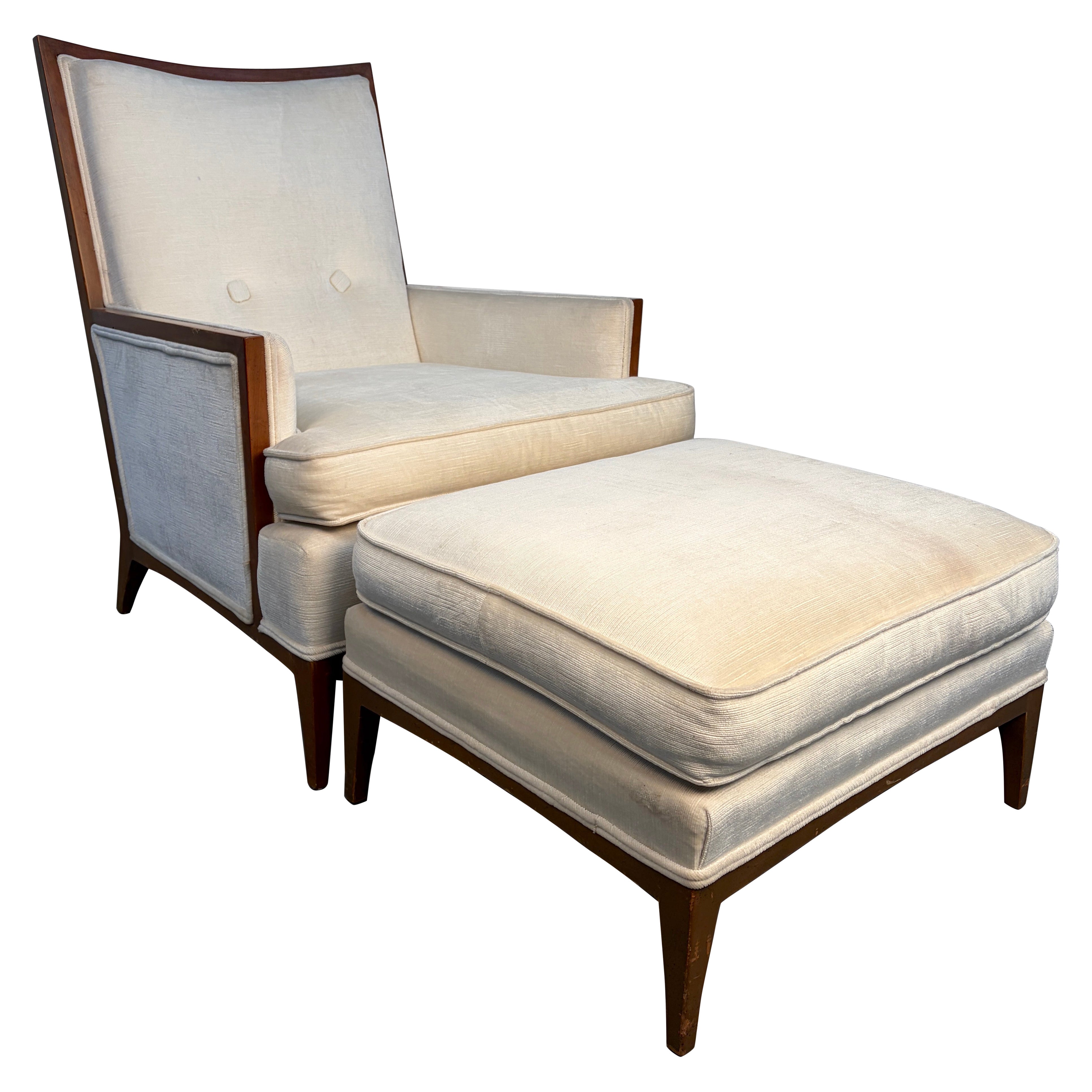 Chaise longue et pouf rembourrés du milieu du siècle en vente