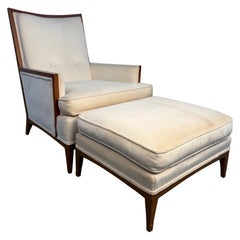 Chaise longue et pouf rembourrés du milieu du siècle