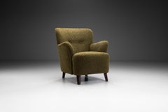 Mid-Century Upholstered Olive Green Armchair, Europe Mid 20th Century