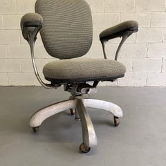 Midcentury Upholstered Steel Frame Rolling Office Armchair