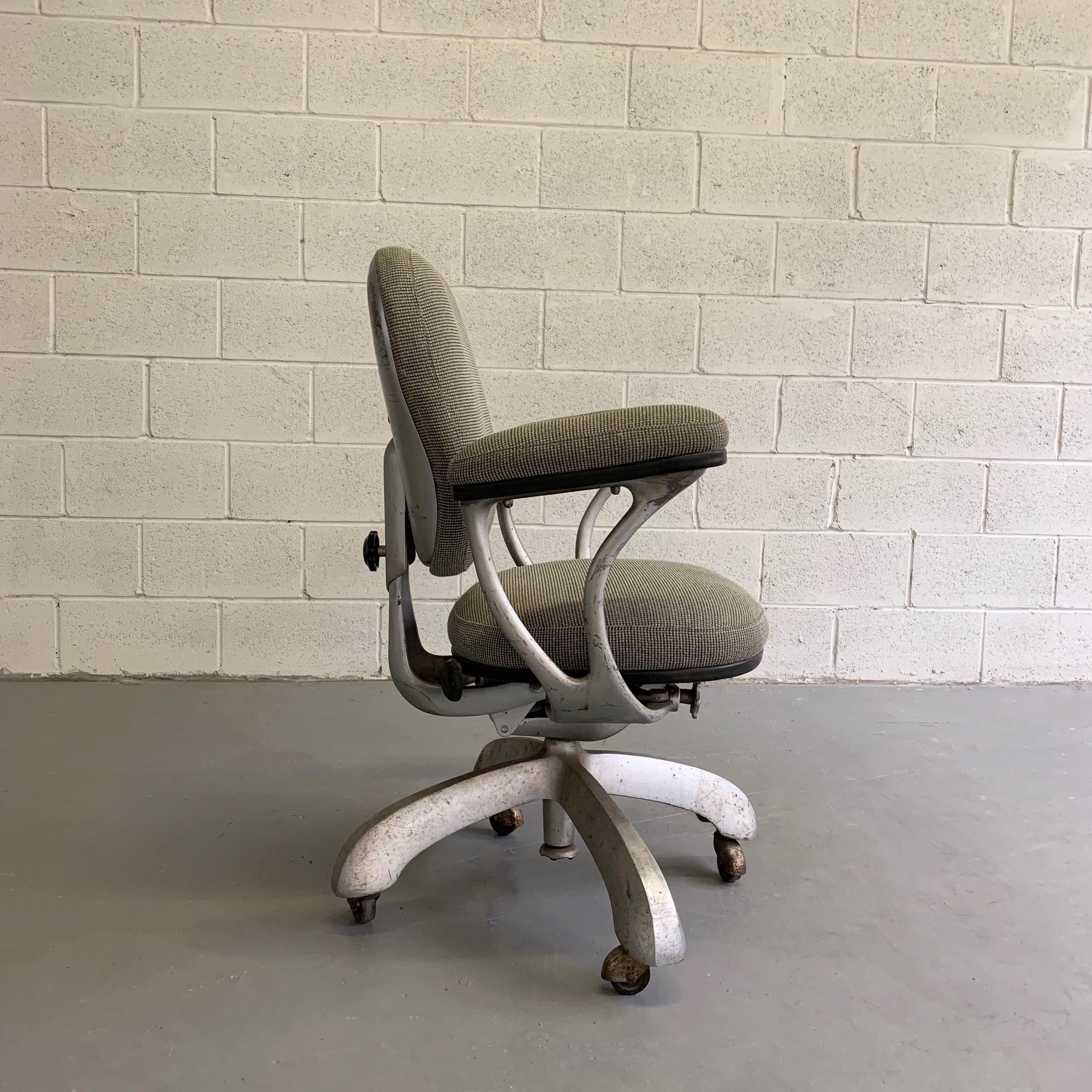 American Midcentury Upholstered Steel Frame Rolling Office Armchair For Sale