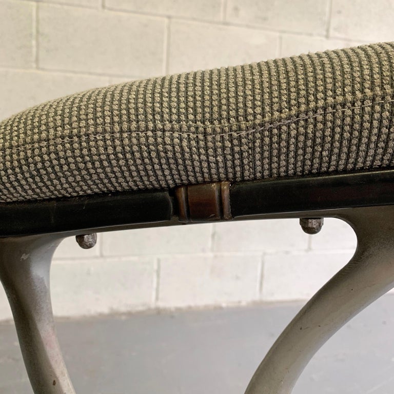 Midcentury Upholstered Steel Frame Rolling Office Armchair For Sale at