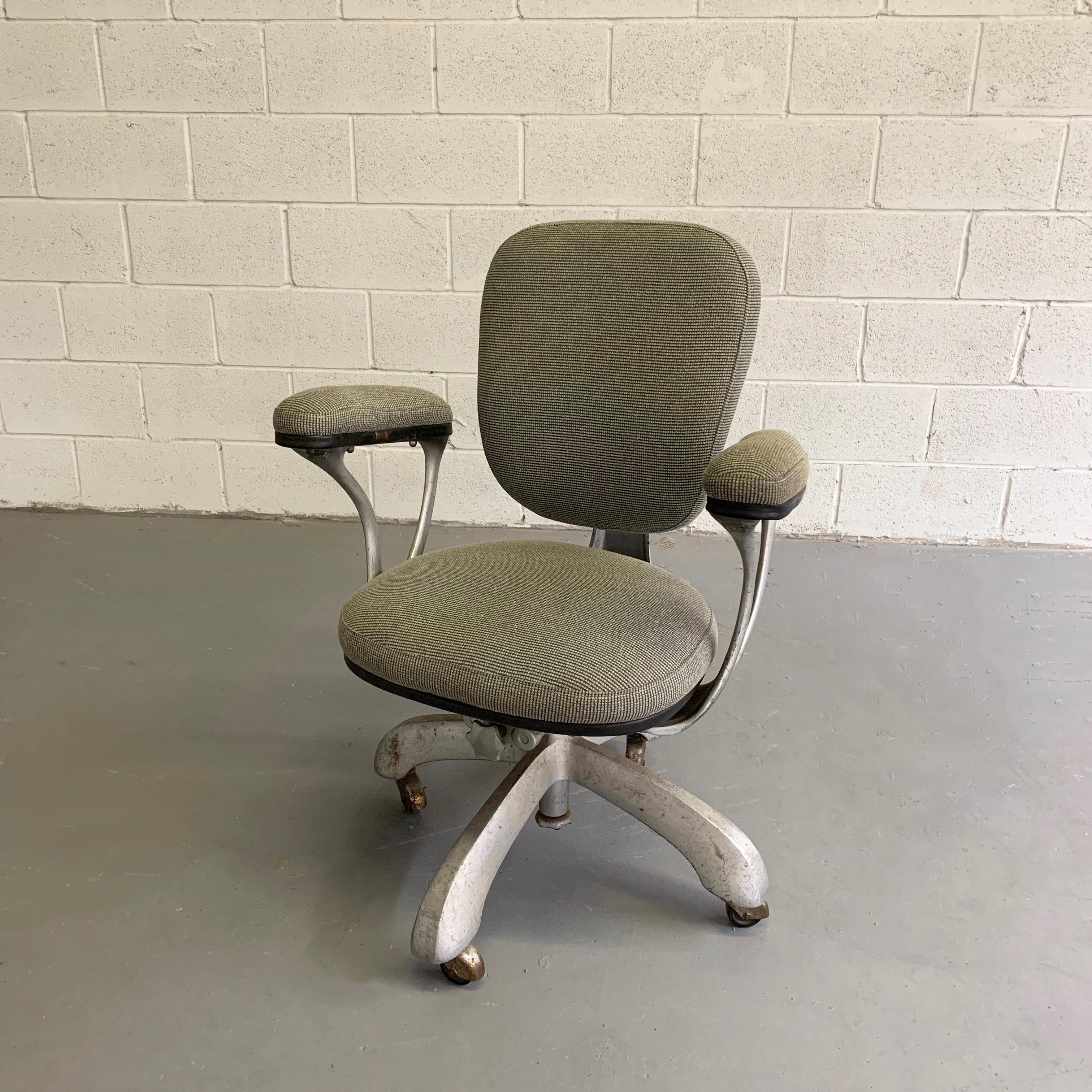 Midcentury Upholstered Steel Frame Rolling Office Armchair For Sale 2