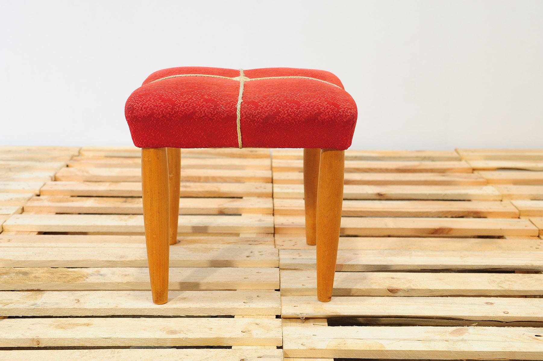 Fabric Mid century upholstered stool by ULUV, 1960´s, Czechoslovakia For Sale