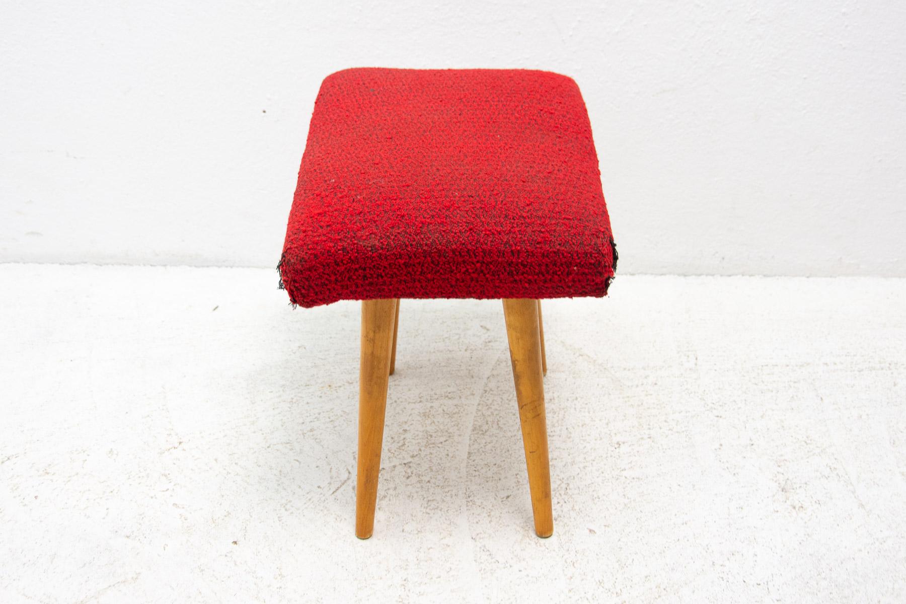 Mid Century Upholstered Stool, Footrest, 1960, Czechoslovakia For Sale 4