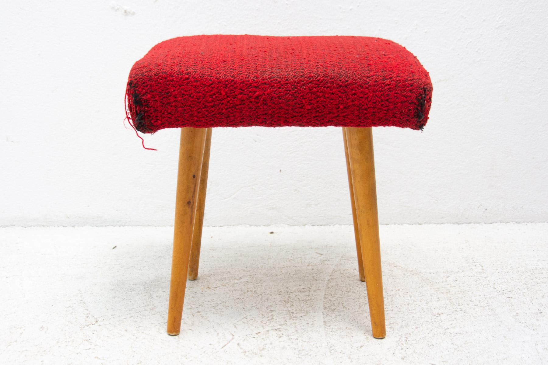 Mid Century Upholstered Stool, Footrest, 1960, Czechoslovakia For Sale 6