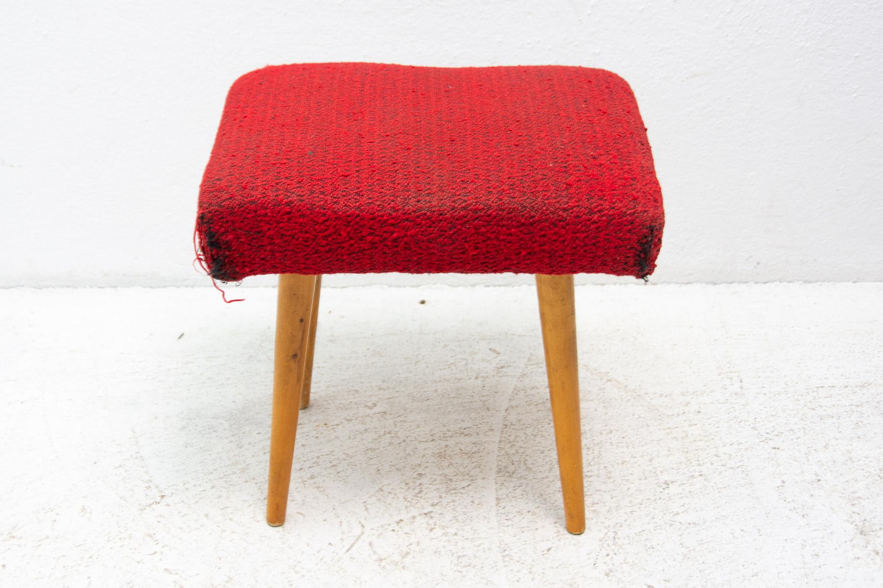 Mid Century Upholstered Stool, Footrest, 1960, Czechoslovakia For Sale 7