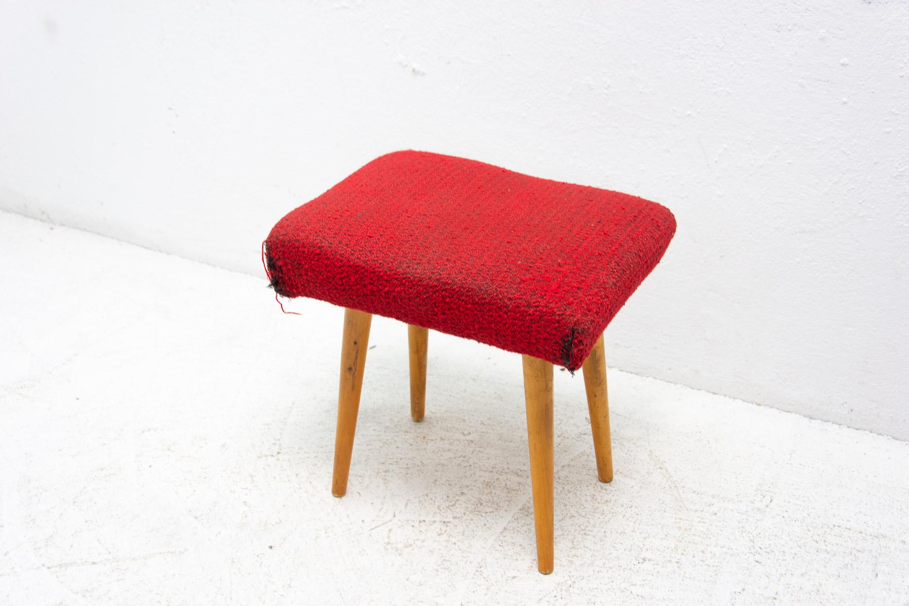 Mid Century Upholstered Stool, Footrest, 1960, Czechoslovakia For Sale 8