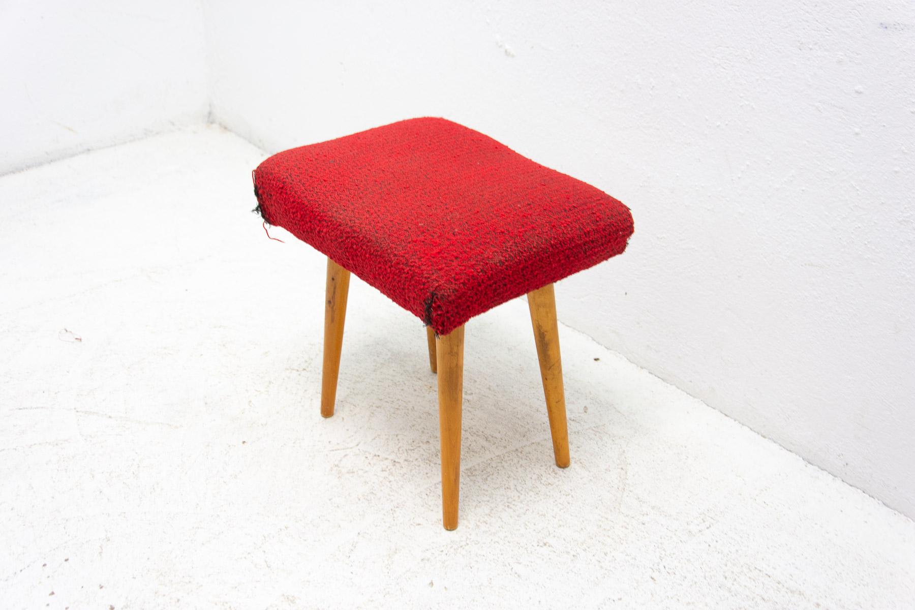 Mid-Century Modern Mid Century Upholstered Stool, Footrest, 1960, Czechoslovakia For Sale