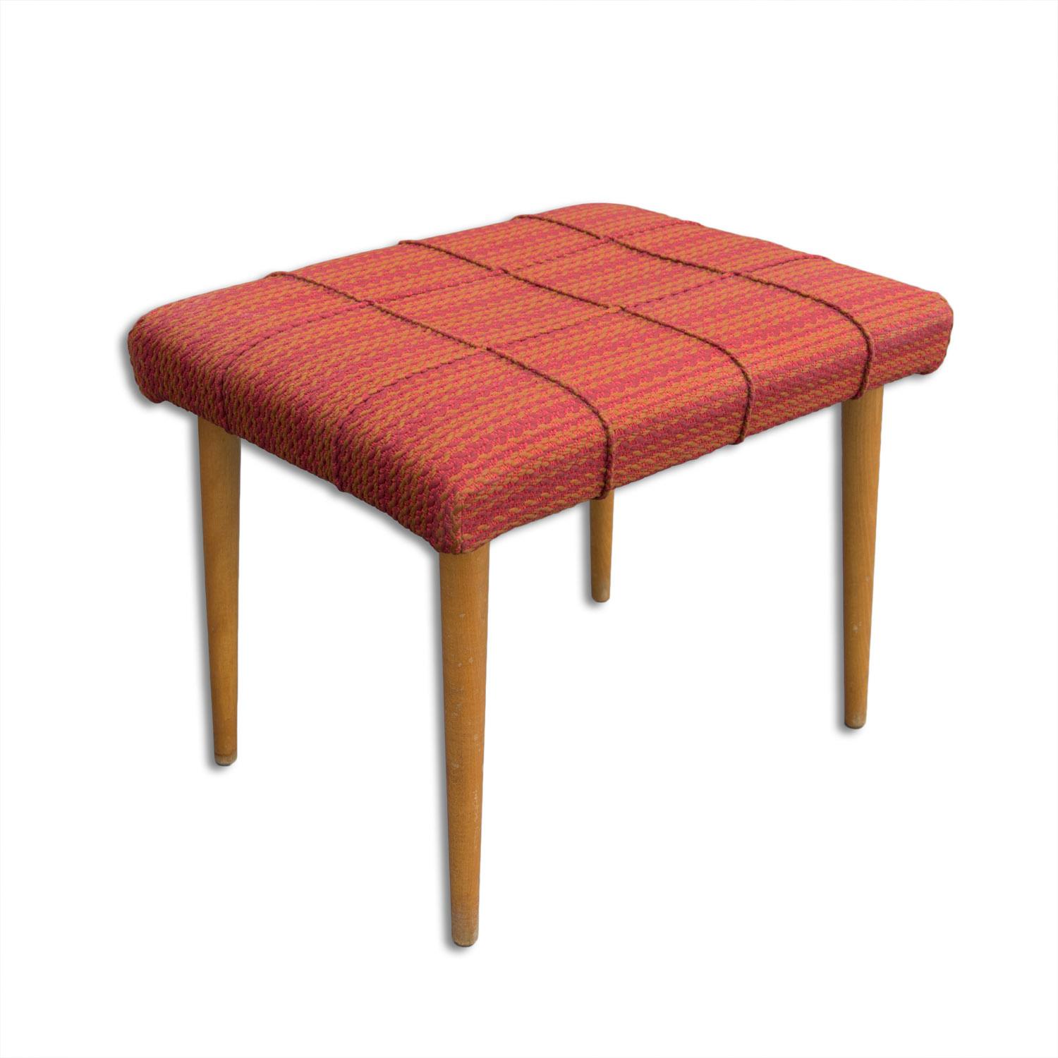 Mid Century Upholstered Stool, Footrest, 1960, Czechoslovakia In Good Condition For Sale In Prague 8, CZ