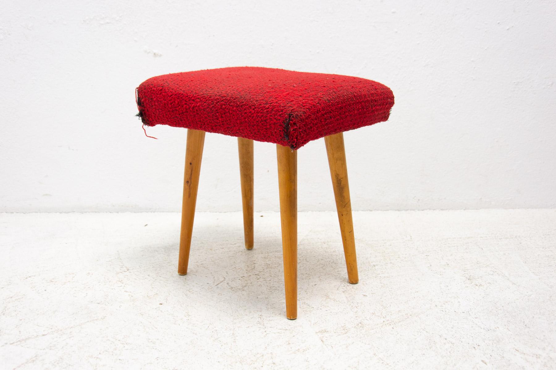 20th Century Mid Century Upholstered Stool, Footrest, 1960, Czechoslovakia For Sale