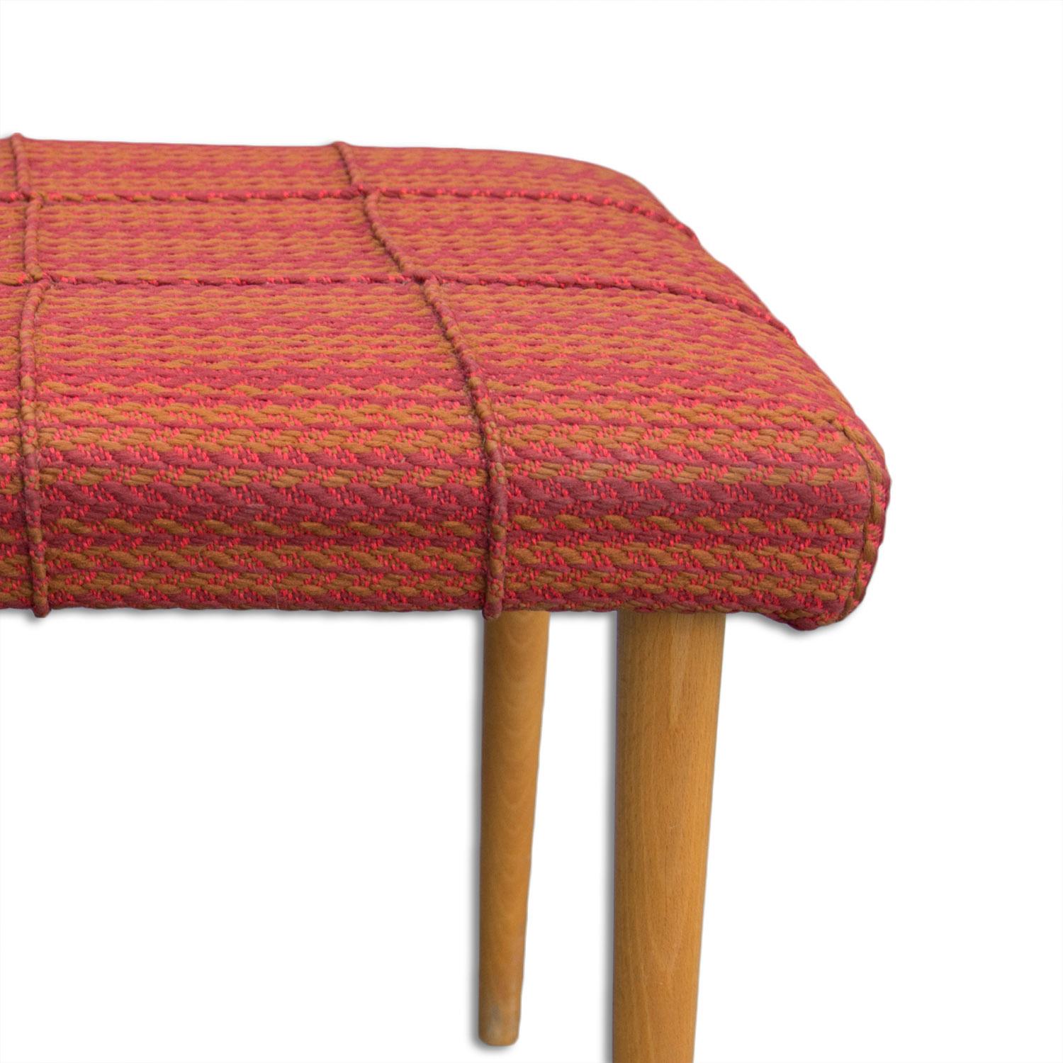 Wood Mid Century Upholstered Stool, Footrest, 1960, Czechoslovakia For Sale