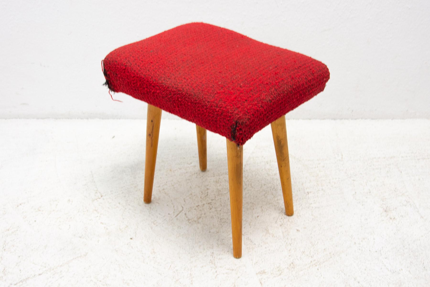 Fabric Mid Century Upholstered Stool, Footrest, 1960, Czechoslovakia For Sale