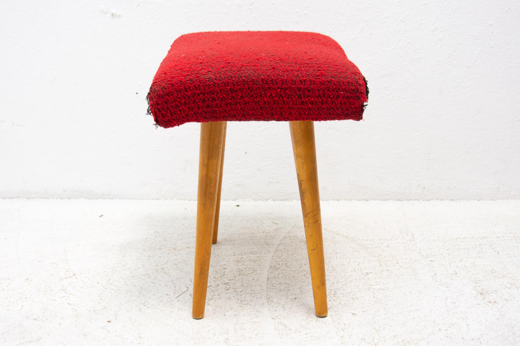 Mid Century Upholstered Stool, Footrest, 1960, Czechoslovakia For Sale 3