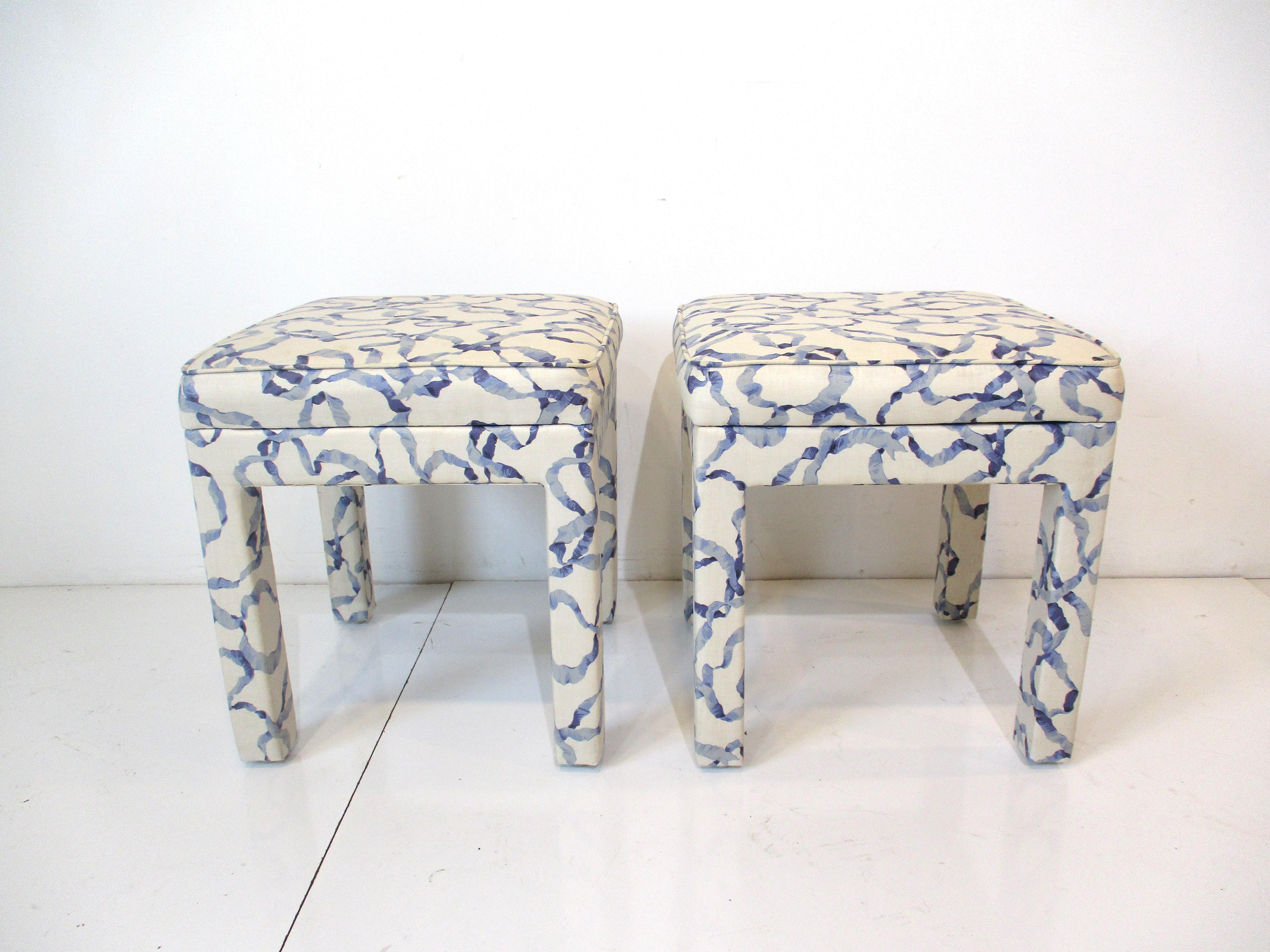 Mid-Century Modern Mid-Century Upholstered Stools in the Style of Henredon For Sale