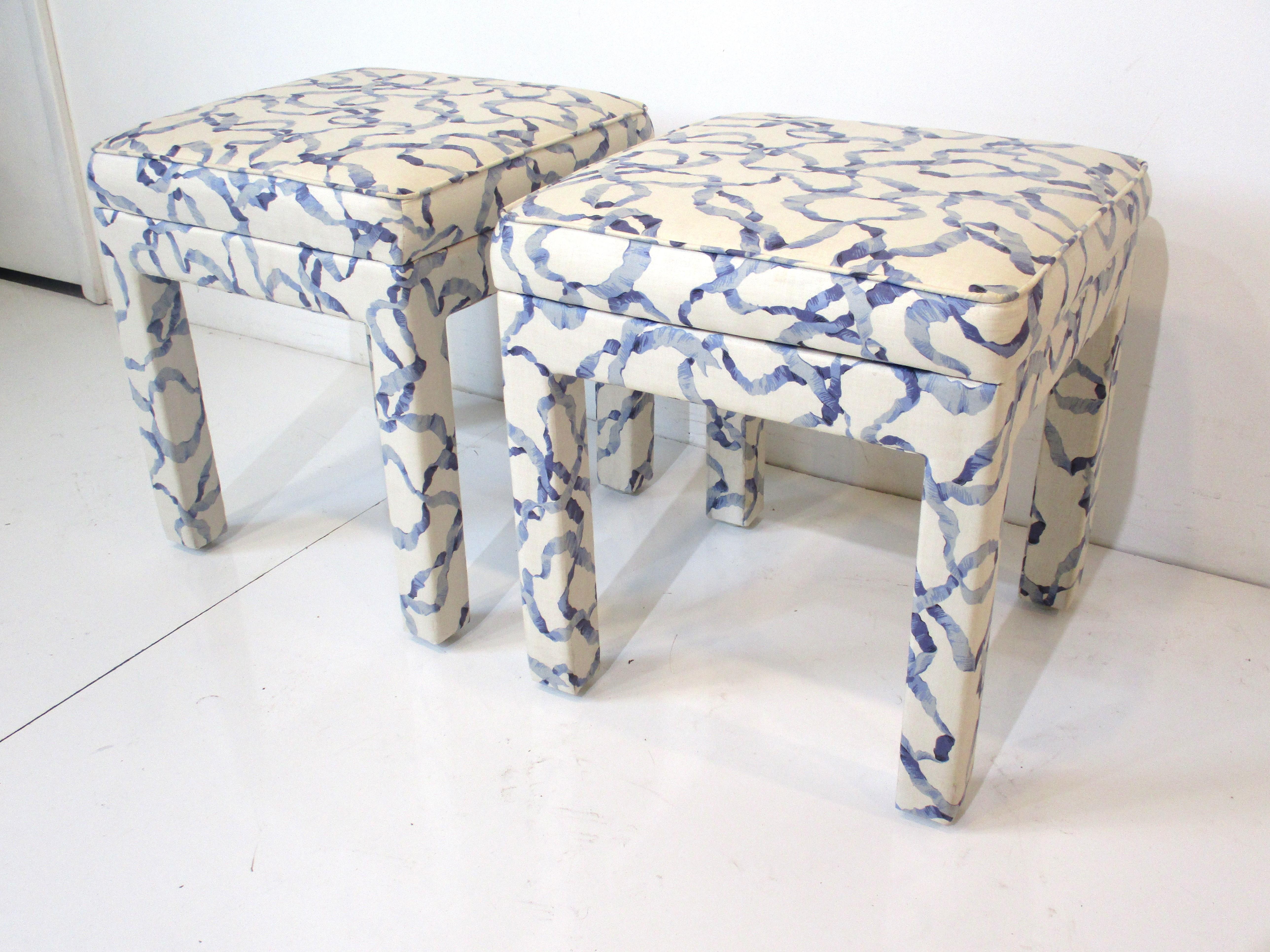 American Mid-Century Upholstered Stools in the Style of Henredon For Sale