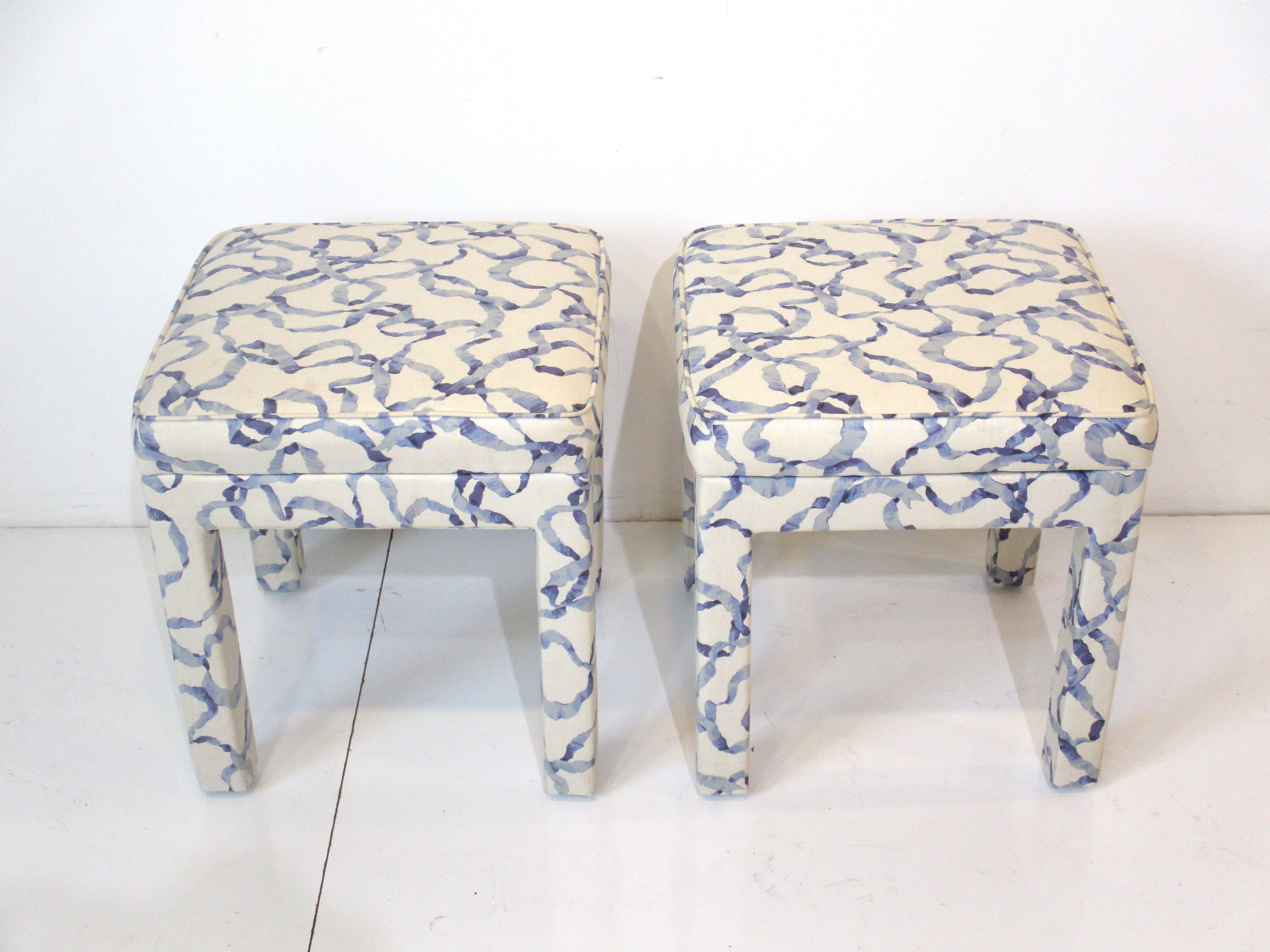 Mid-Century Upholstered Stools in the Style of Henredon For Sale 1