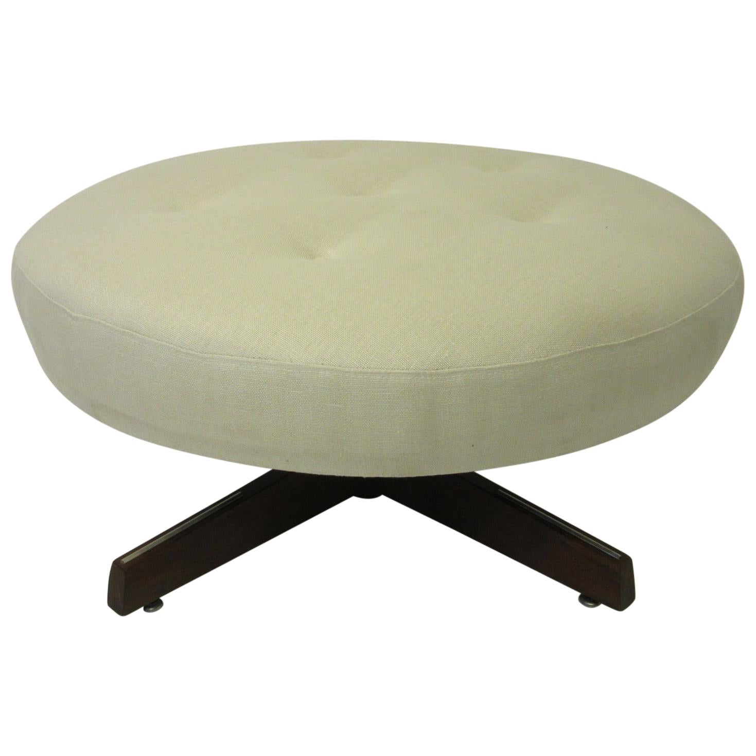 Midcentury Upholstered Swiveling Ottoman in the Style of Dunbar