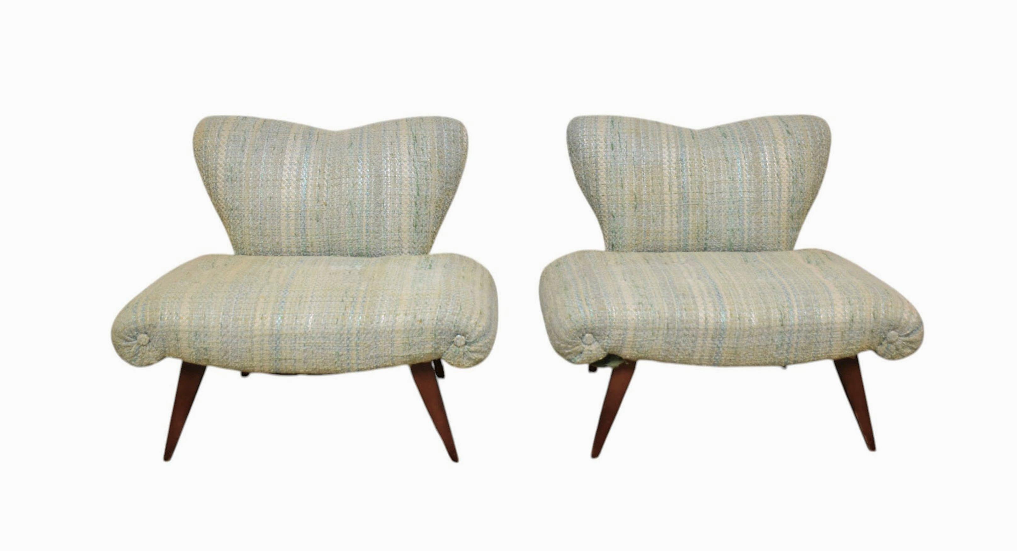 Mid-Century Upholstered Tweed Slipper Chairs, A Pair (Polster) im Angebot
