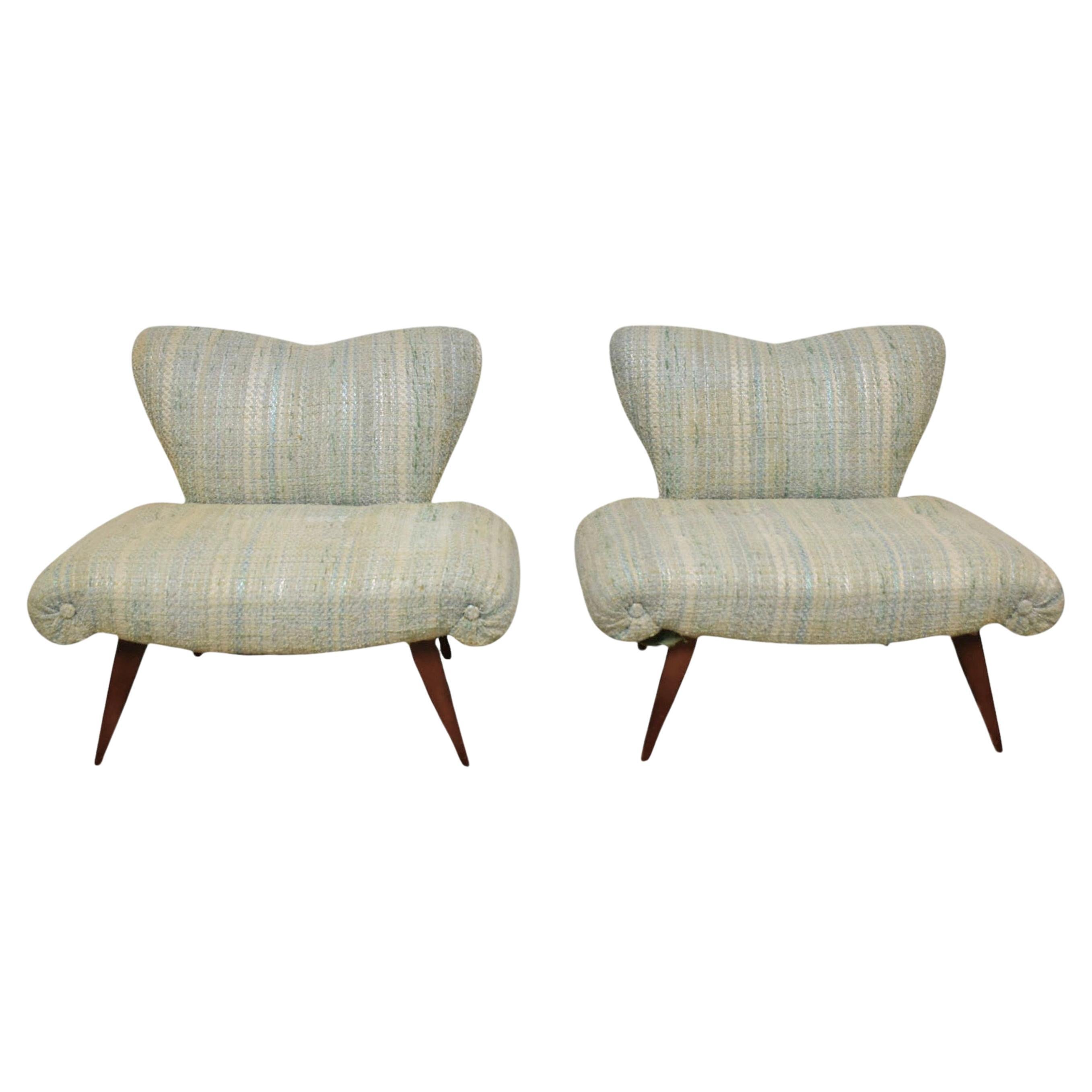 Mid-Century Upholstered Tweed Slipper Chairs, A Pair im Angebot