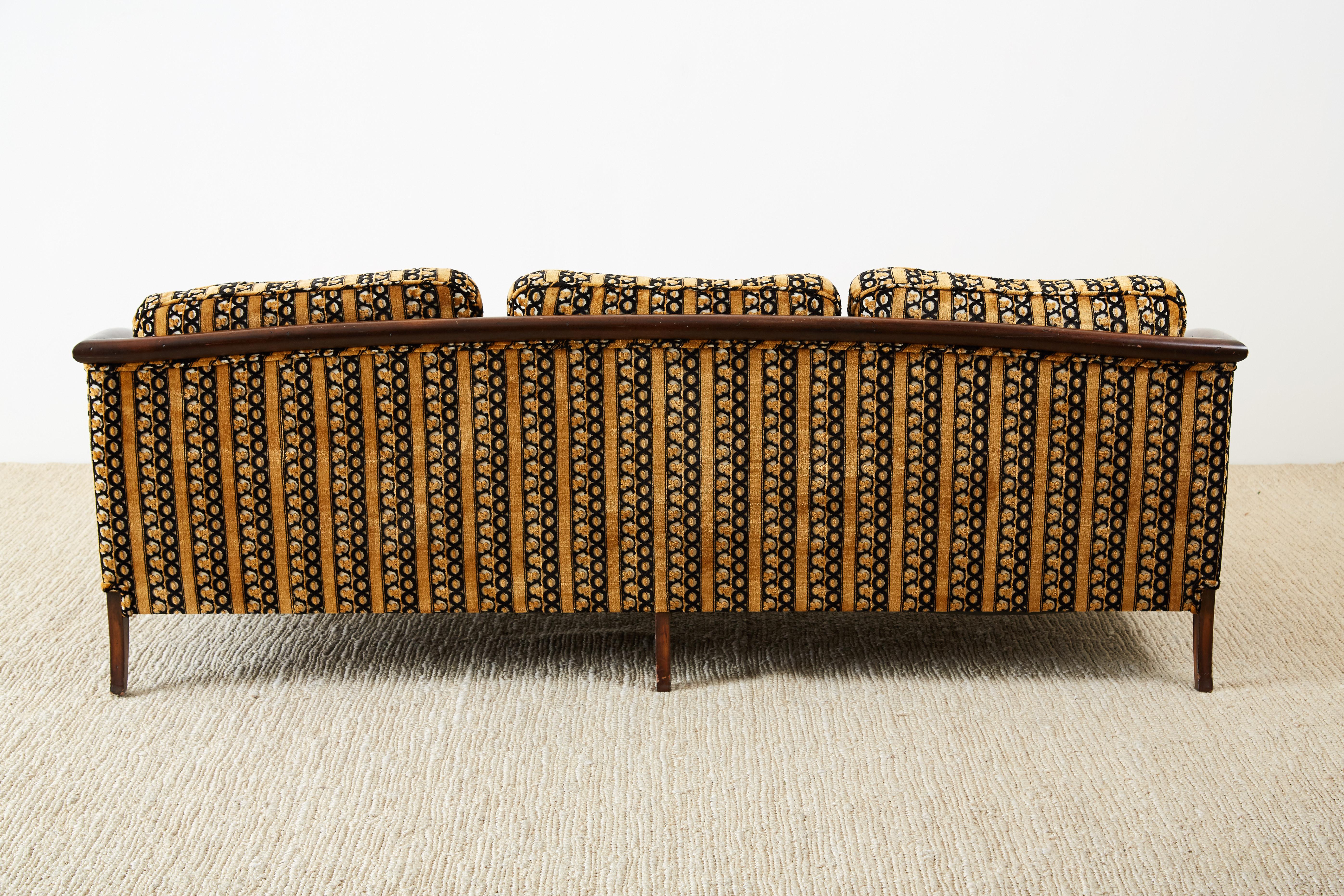 Dunbar Midcentury Upholstered Walnut Three-Seat Sofa 6
