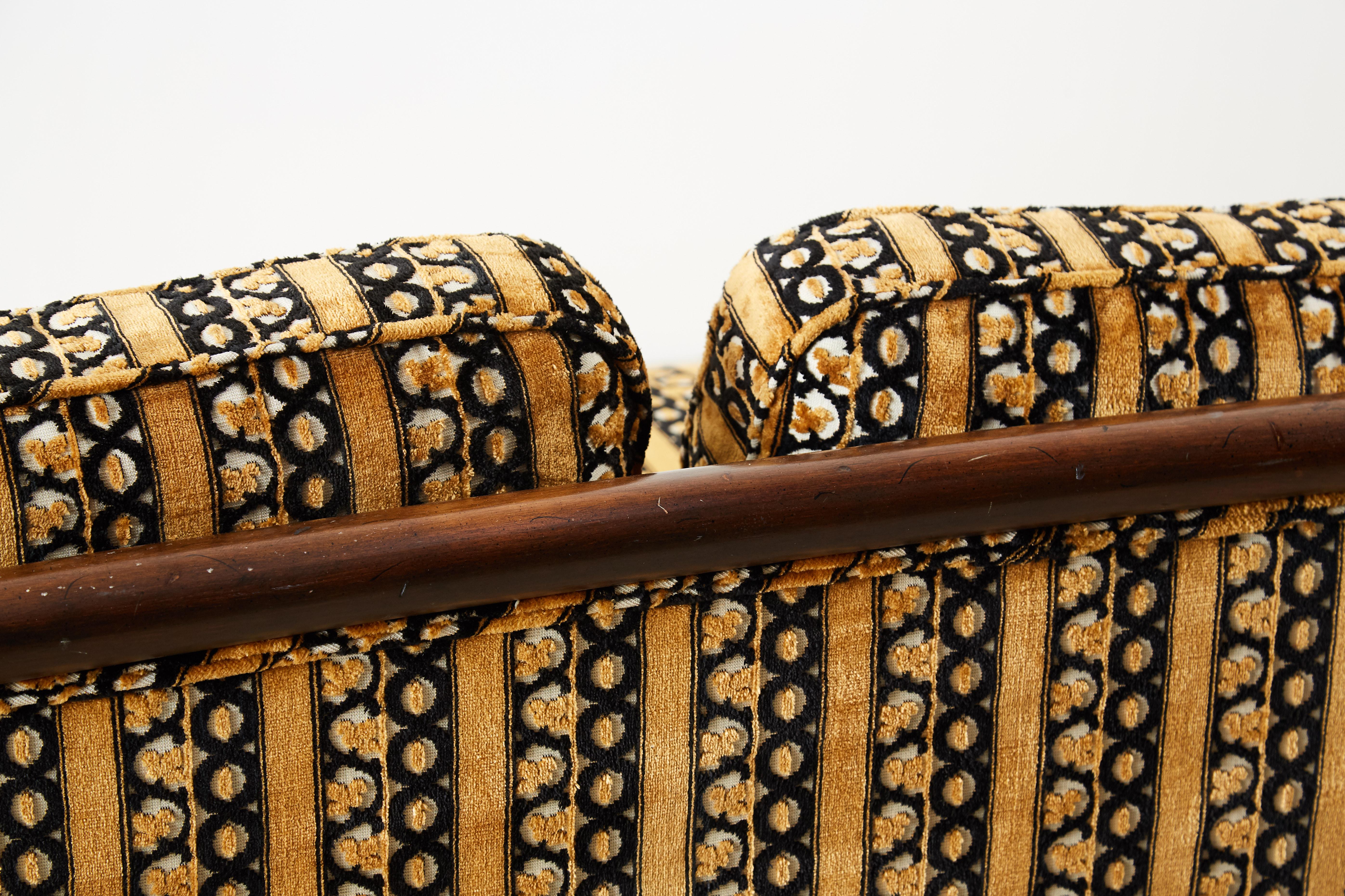 Dunbar Midcentury Upholstered Walnut Three-Seat Sofa 7