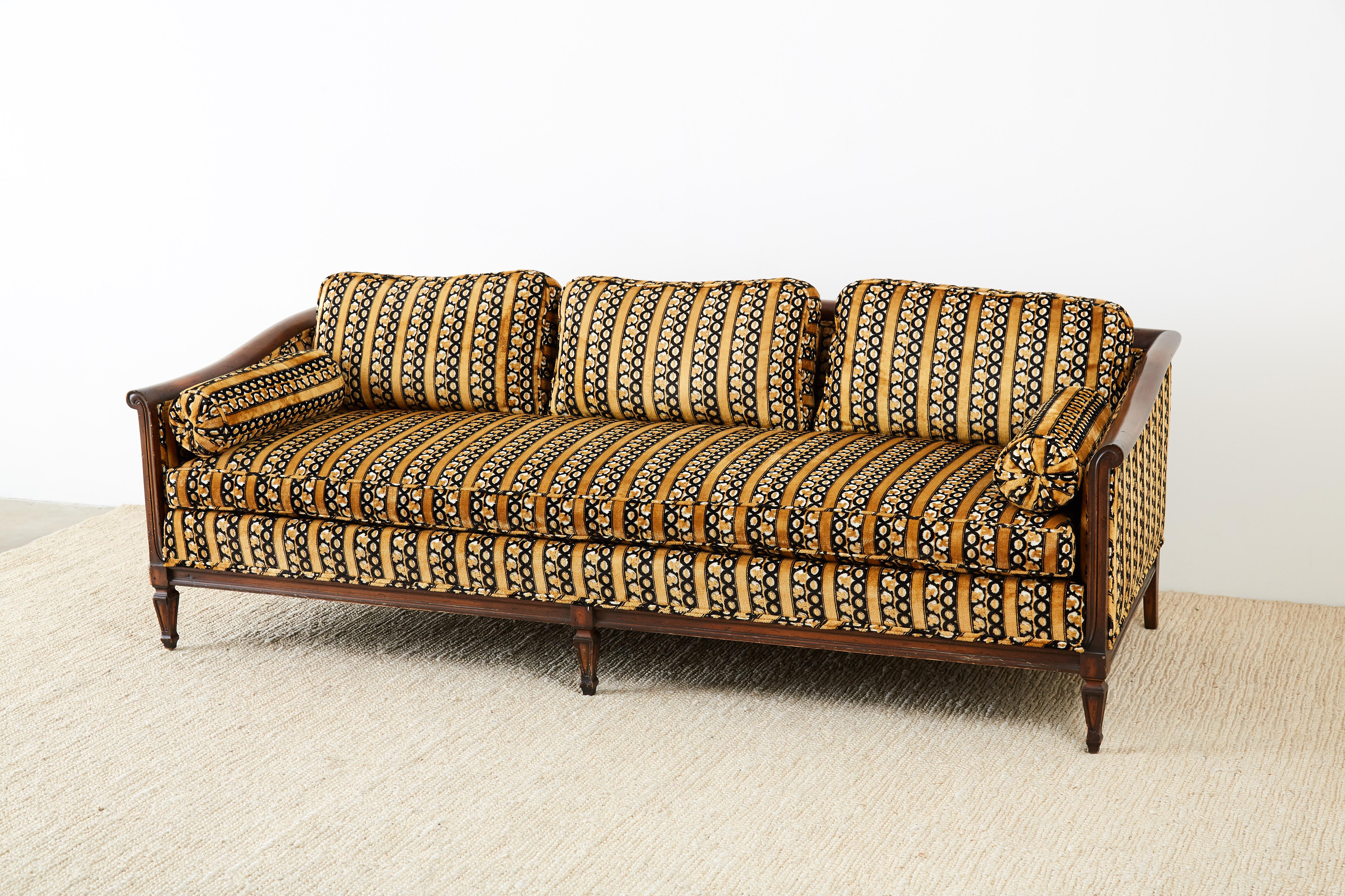 Mid-Century Modern Dunbar Midcentury Upholstered Walnut Three-Seat Sofa