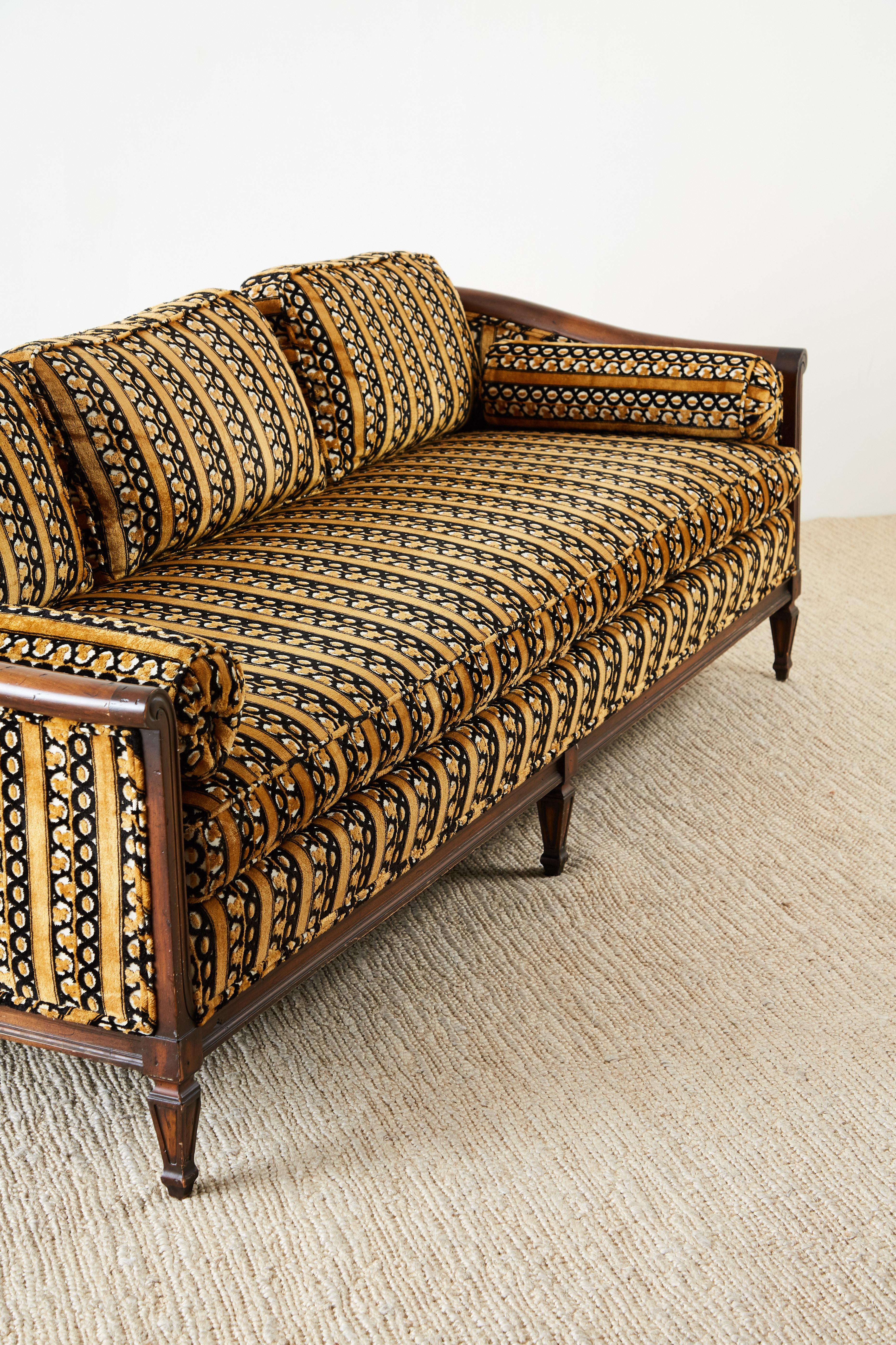 Dunbar Midcentury Upholstered Walnut Three-Seat Sofa In Good Condition In Rio Vista, CA