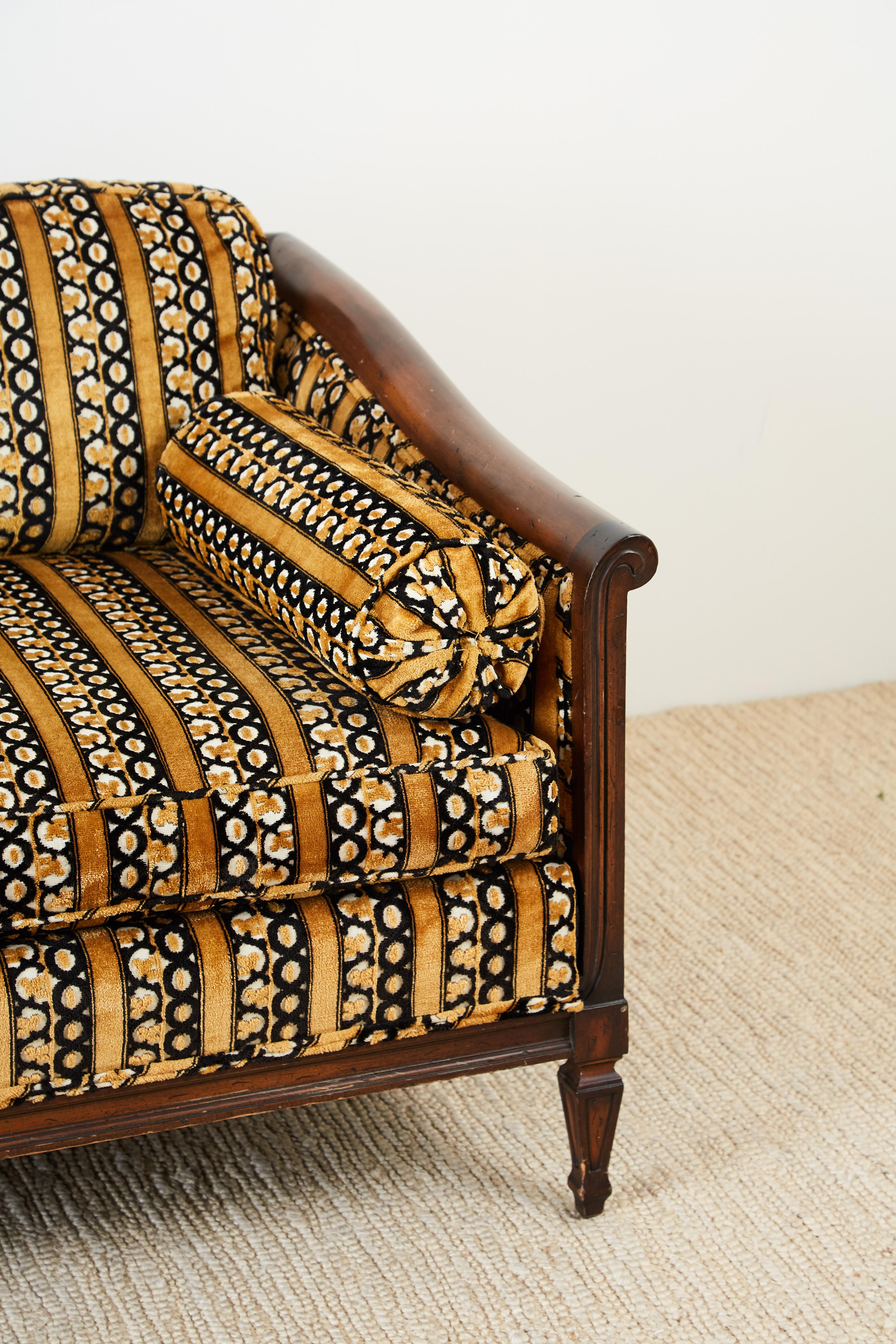 20th Century Dunbar Midcentury Upholstered Walnut Three-Seat Sofa