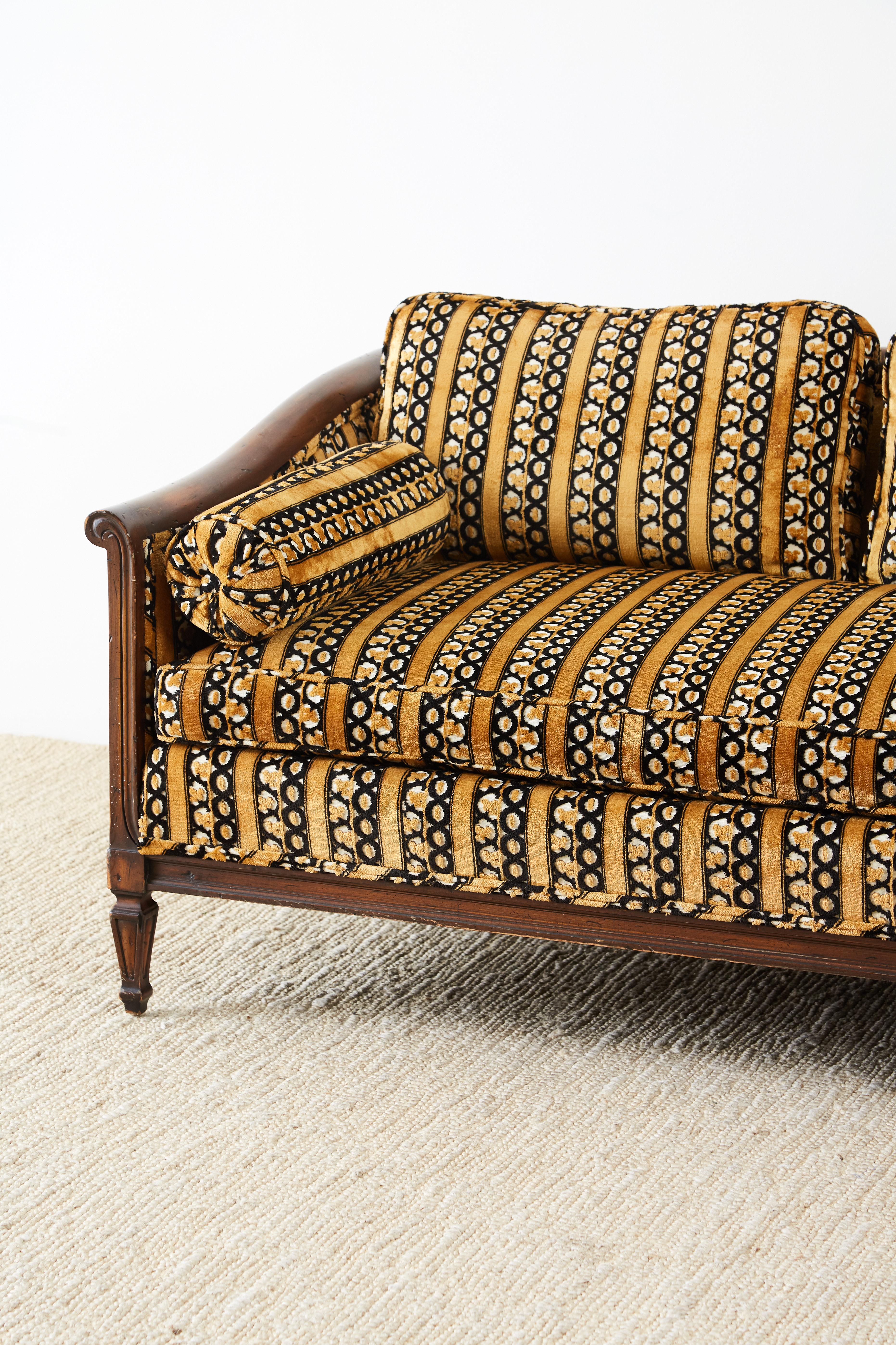 Fabric Dunbar Midcentury Upholstered Walnut Three-Seat Sofa