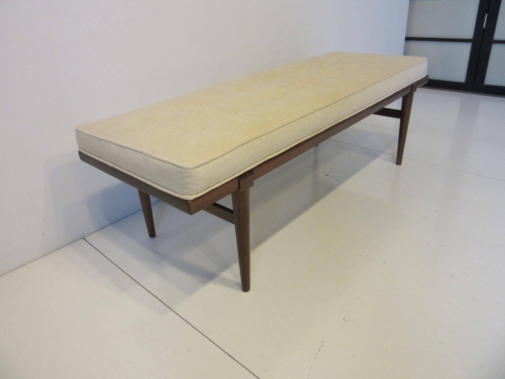 20th Century Mid Century Upholstered Wood Bench