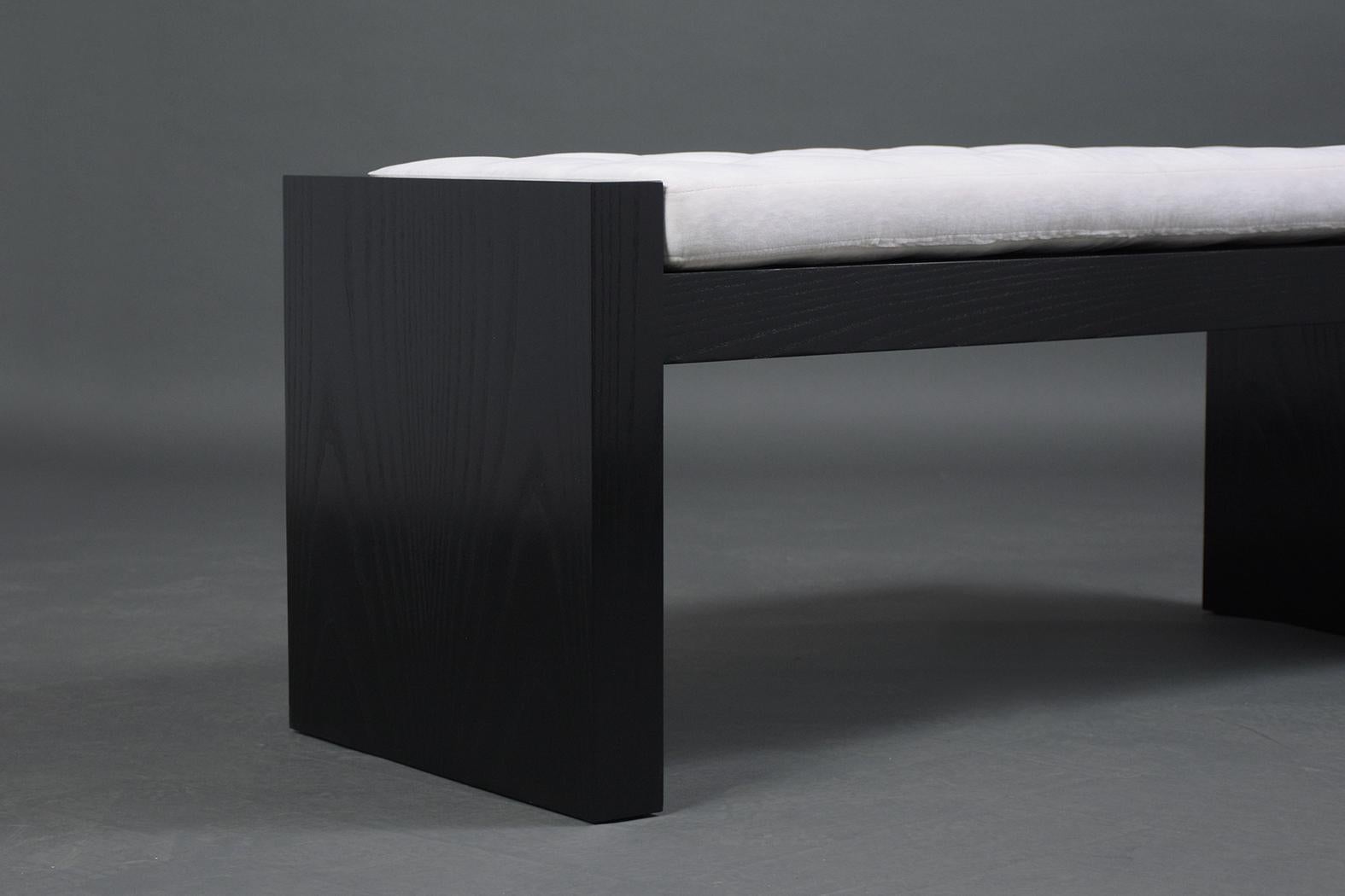 Late 20th Century 1970s Mid-Century Modern Ebonized Upholstery Bench with Oyster Velvet Cushion
